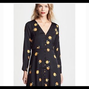 Madewell Black Floral V Neck Retro Dress